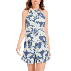 Tie Neck Halter Top and Ruffle Hem Short Set