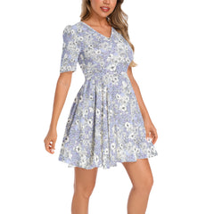 Short Sleeve Ruched Bust Flared Hem Dress