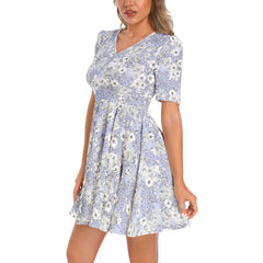 Short Sleeve Ruched Bust Flared Hem Dress
