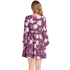 Lantern Sleeve Deep V-Neck Short Dress