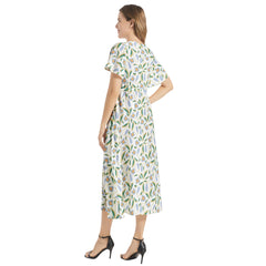 Flutter Sleeve Drawstring Waist Flared Dress