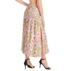 Elastic Waist Ruffle Slit Hem Skirt