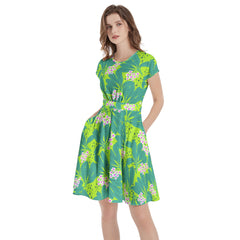 Short Sleeve Casual A-Line Midi Dress