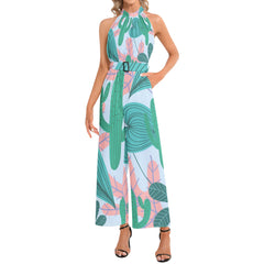 Halter Neck Buckle Belted Jumpsuit