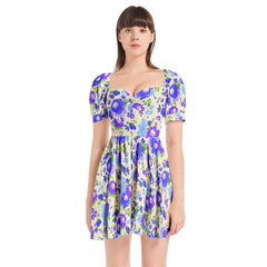 Puff Sleeve Sweetheart Neck Short Dress