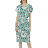 Betwing Seleeve Notch Neck Casual Dress with Belt