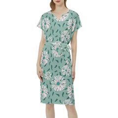 Betwing Seleeve Notch Neck Casual Dress with Belt