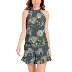 Tie Neck Halter Top and Ruffle Hem Short Set