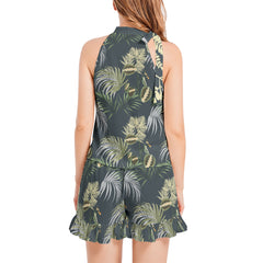 Tie Neck Halter Top and Ruffle Hem Short Set