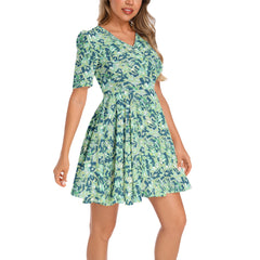 Short Sleeve Ruched Bust Flared Hem Dress