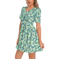 Short Sleeve Ruched Bust Flared Hem Dress