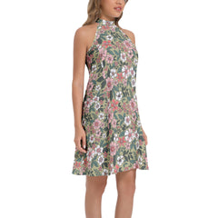 Tie Back Halter Neck Flared Dress