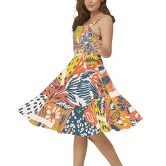 Sleeveless Square Neck Flare Hem Midi Dress