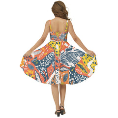 Sleeveless Square Neck Flare Hem Midi Dress