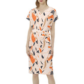 Betwing Seleeve Notch Neck Casual Dress with Belt