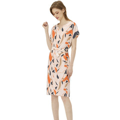 Betwing Seleeve Notch Neck Casual Dress with Belt