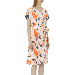 Betwing Seleeve Notch Neck Casual Dress with Belt