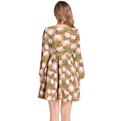 Lantern Sleeve Deep V-Neck Short Dress