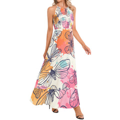 Ruffle Hem Halter Neck Maxi Dress