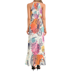 Ruffle Hem Halter Neck Maxi Dress