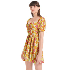 Puff Sleeve Sweetheart Neck Short Dress