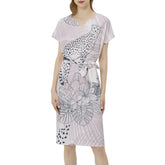 Betwing Seleeve Notch Neck Casual Dress with Belt