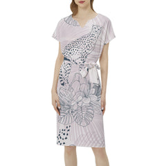 Betwing Seleeve Notch Neck Casual Dress with Belt