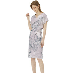 Betwing Seleeve Notch Neck Casual Dress with Belt