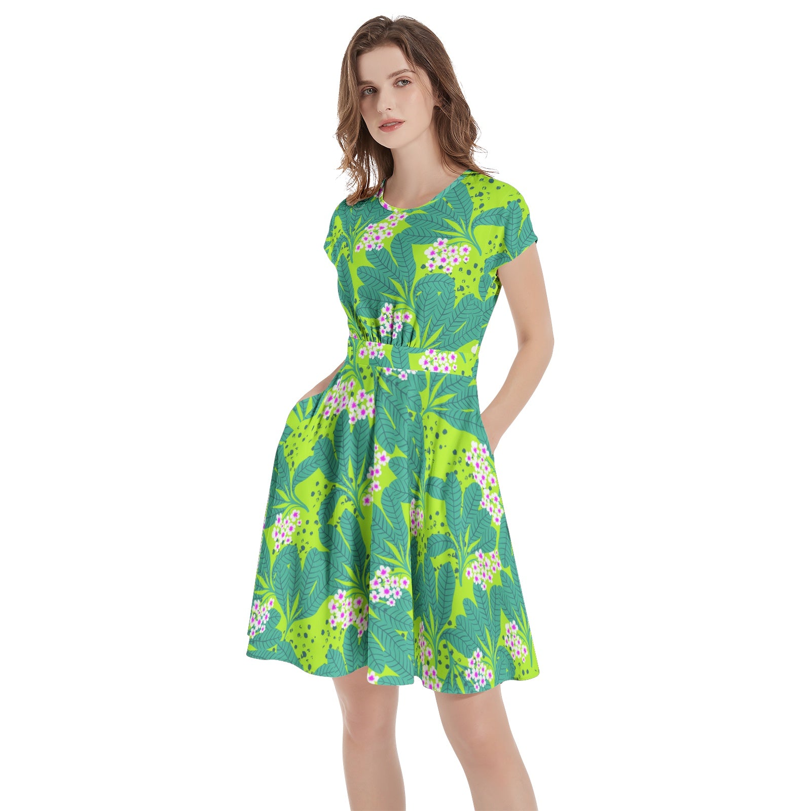 Short Sleeve  Casual A-Line Midi Dress