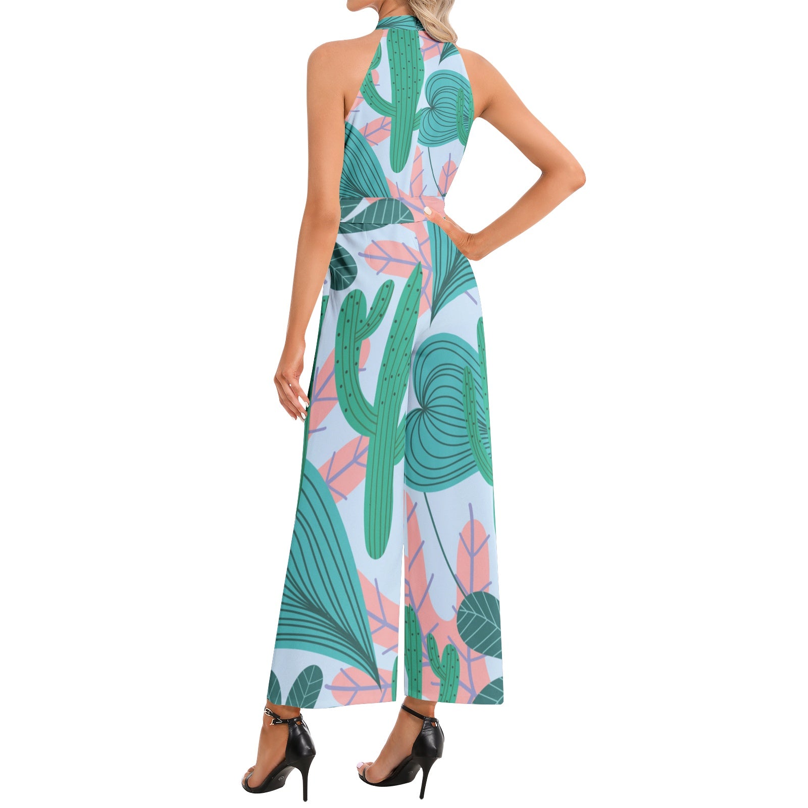 Halter Neck Buckle Belted Jumpsuit