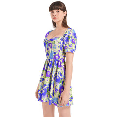 Puff Sleeve Sweetheart Neck Short Dress