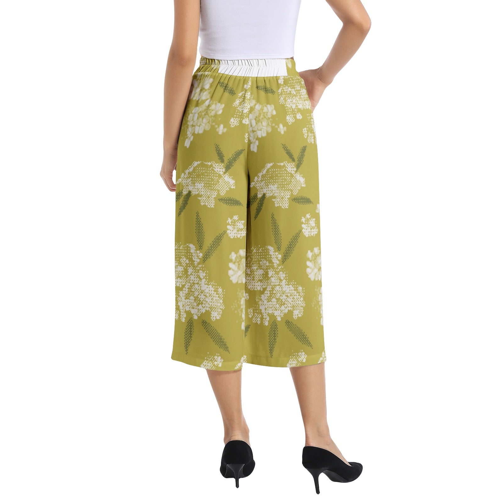 Elastic Waist Capris Wide Leg Pant
