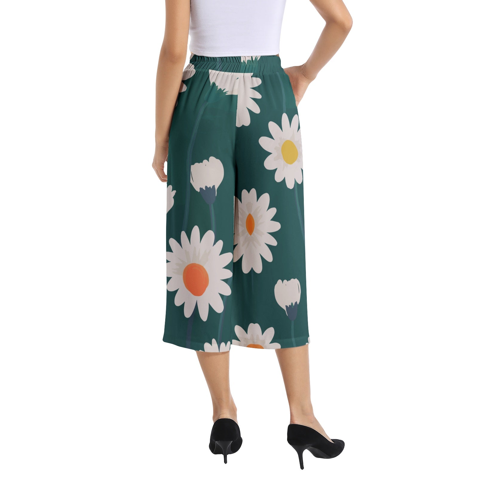 Elastic Waist Capris Wide Leg Pant