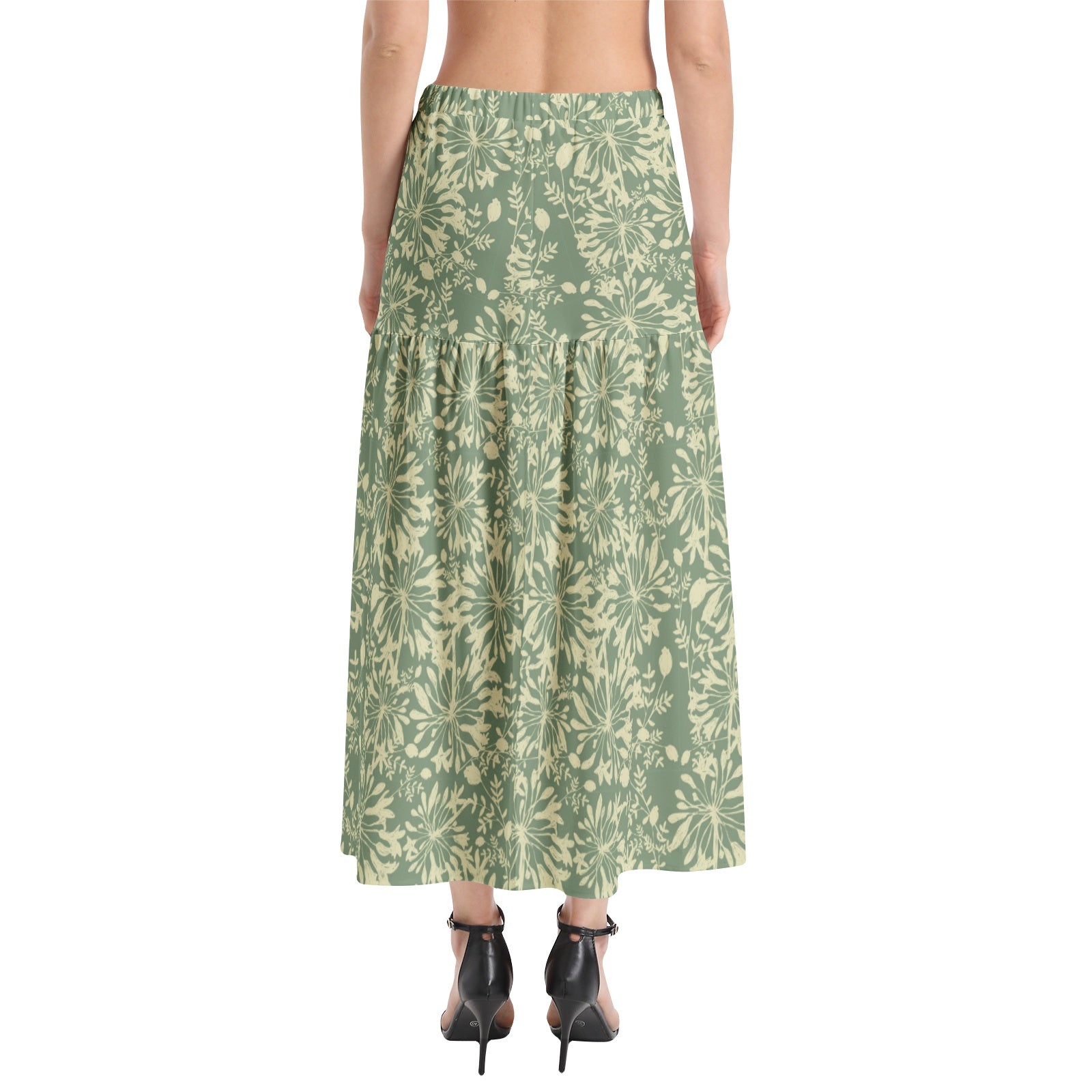 Elastic Waist Ruffle Slit Hem Skirt